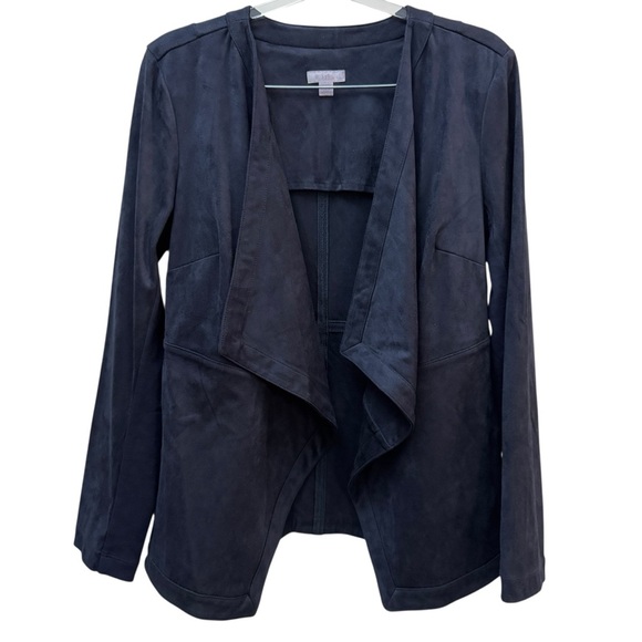 Jackets & Blazers - J Jill Open Front Faux Suede Jacket Womens M Navy Draped Cardigan